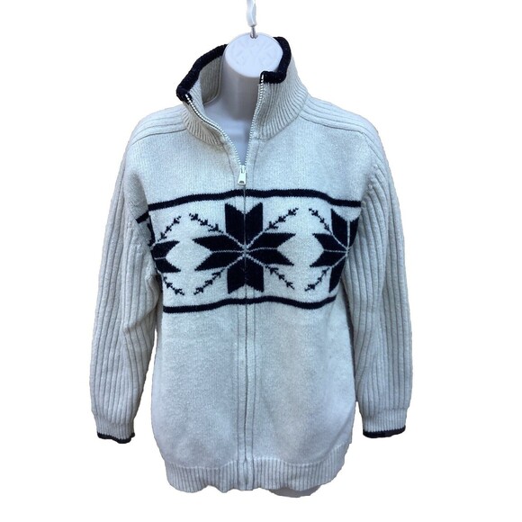Roots Winter Edition Cream Blue Snowflake Sweater Women's Large 100% Lambs Wool - Picture 1 of 8